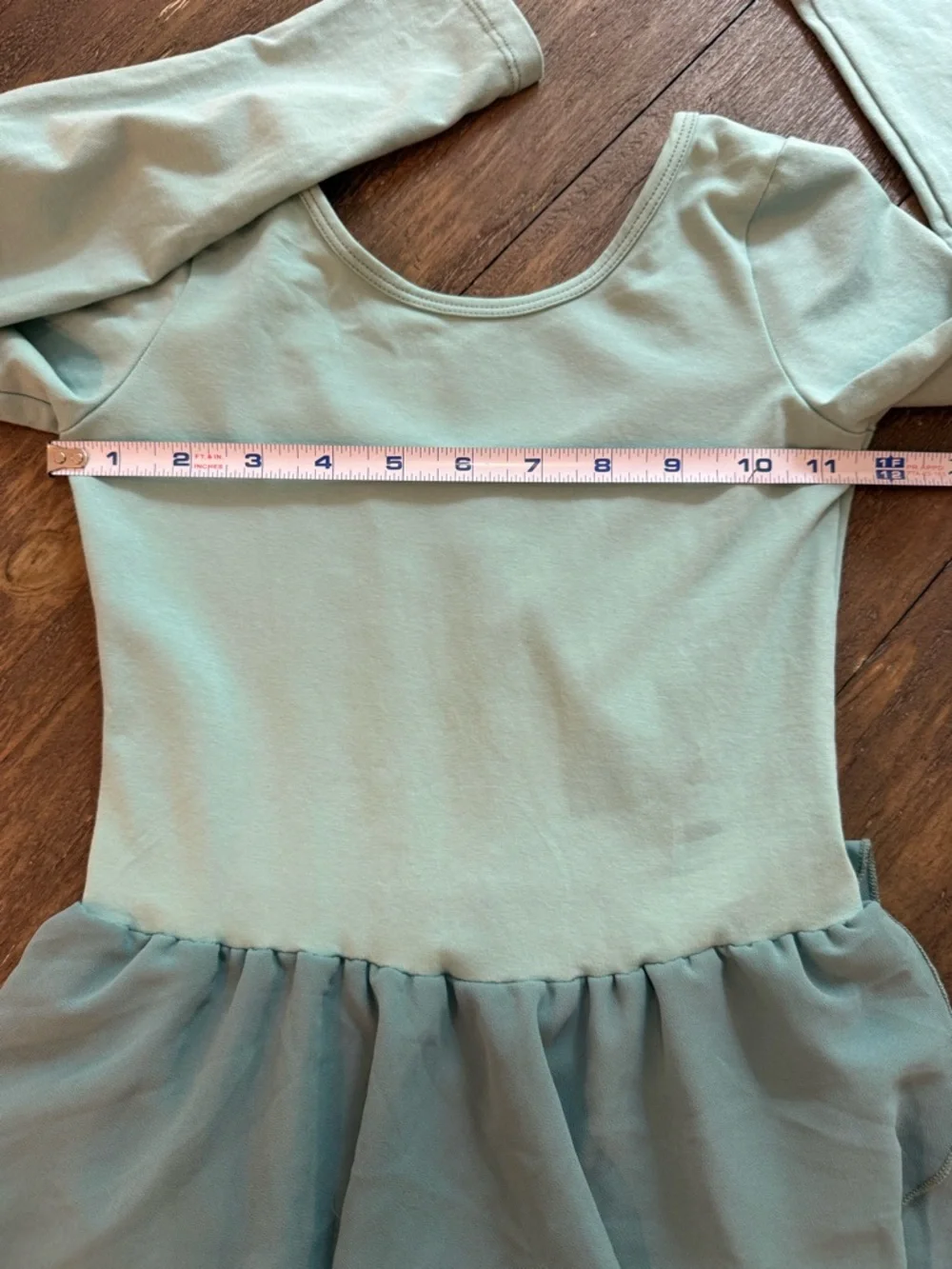Girls Size 140 Mint Green Long Sleeve Lyrical Dance Leotard Dress Chiffon Skirt